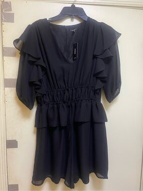 Express Black Chiffon Ruffle Romper